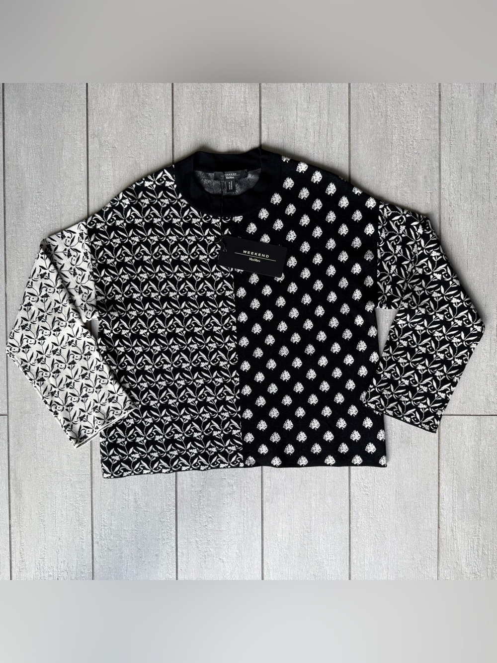 Max Mara Weekend Gino Floral Jacquard Knitted Sweater Black White Size XS